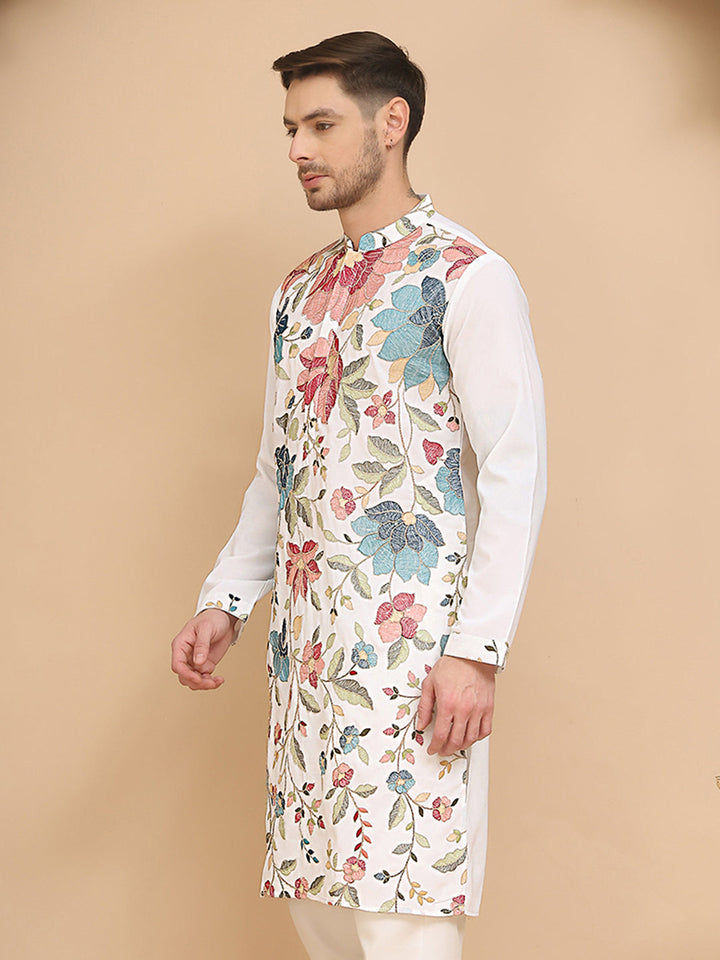White Embroidered Kurta With Sequins &amp; Zari Work