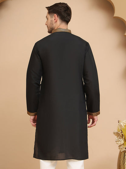 Silk Blend Kurtas With Golden Eagle Embroidery