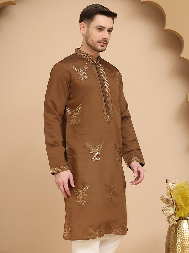Silk Blend Kurtas With Golden Eagle Embroidery