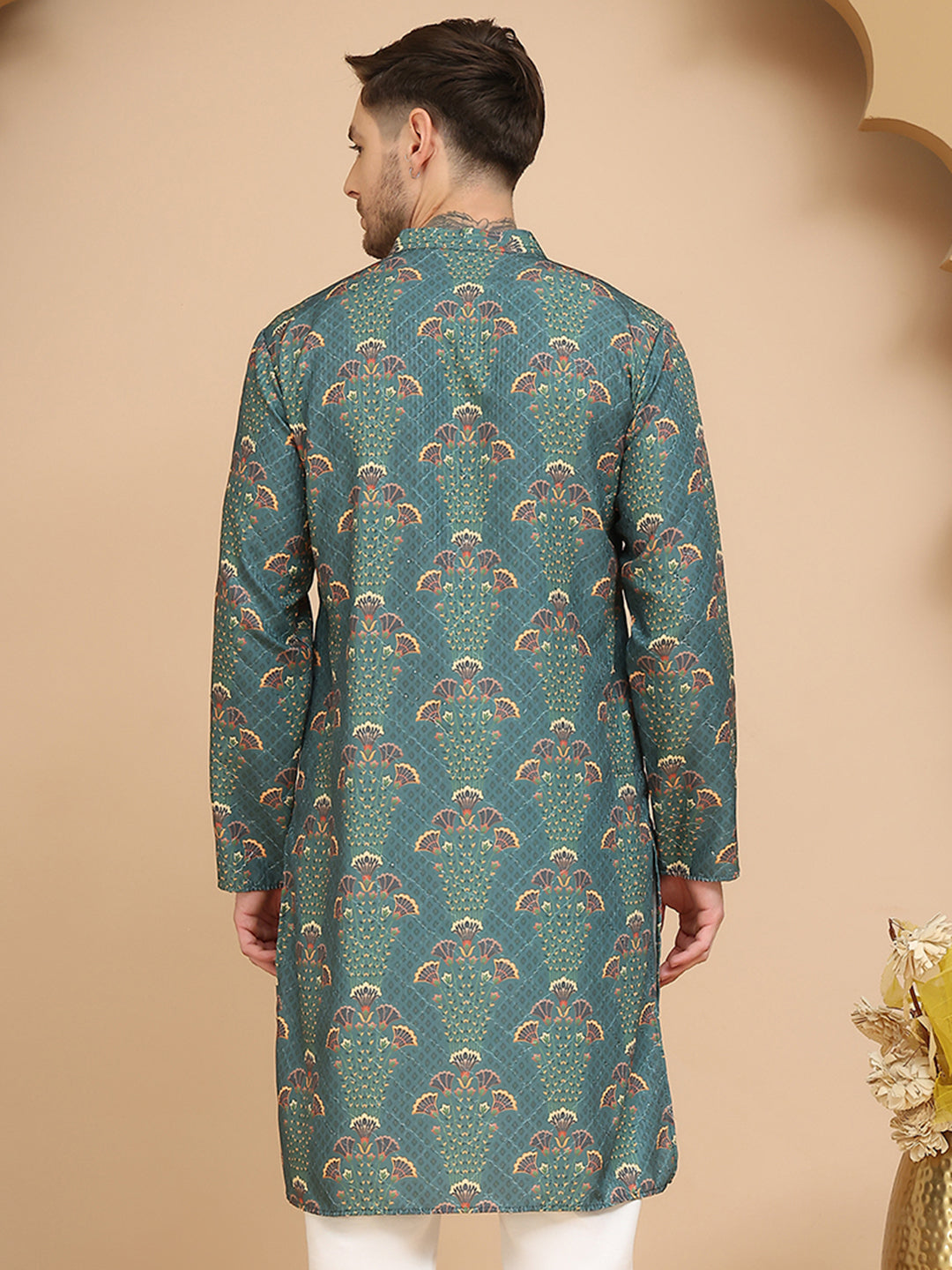 Printed Silk Blend Straight Kurtas For Men
