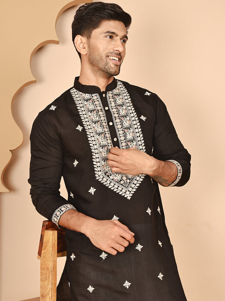 Embroidered Silk Blend Kurtas For Men