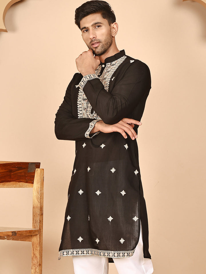 Embroidered Silk Blend Kurtas For Men