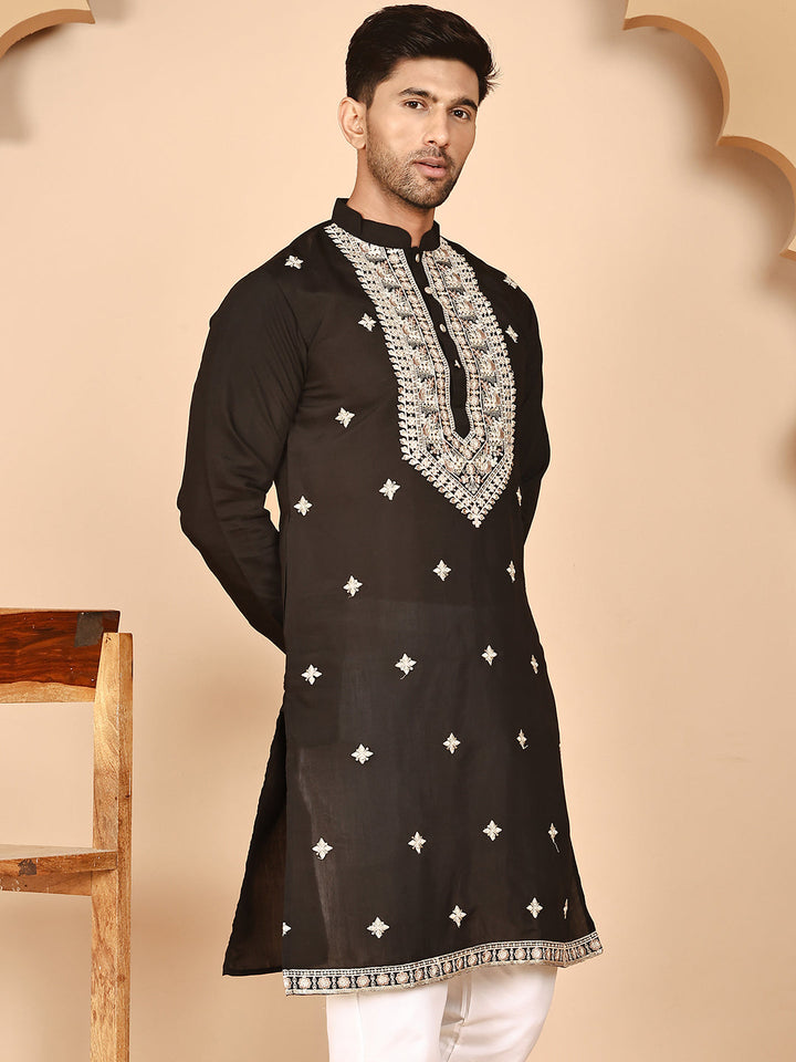 Embroidered Silk Blend Kurtas For Men