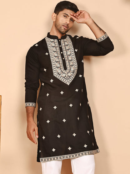 Embroidered Silk Blend Kurtas For Men
