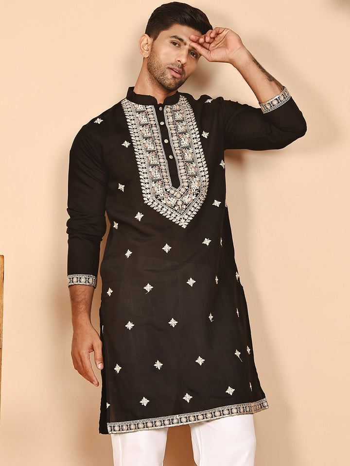 Embroidered Silk Blend Kurtas For Men