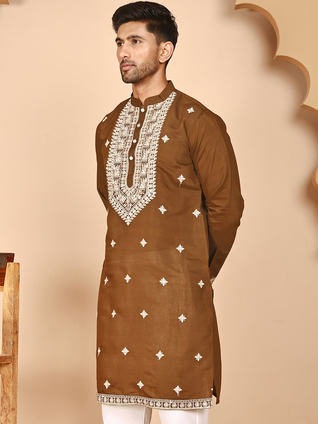 Embroidered Silk Blend Kurtas For Men