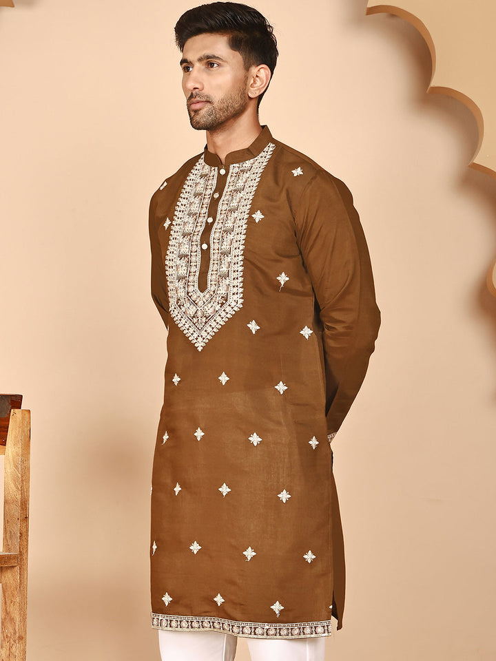 Embroidered Silk Blend Kurtas For Men