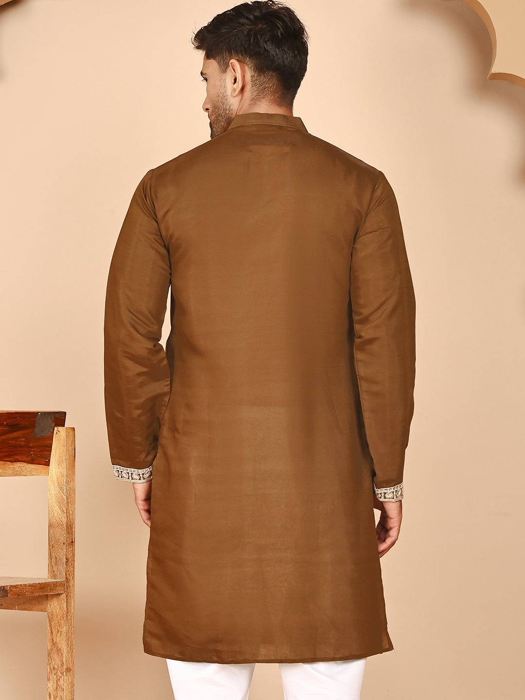 Embroidered Silk Blend Kurtas For Men