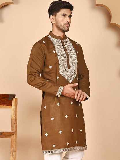 Embroidered Silk Blend Kurtas For Men