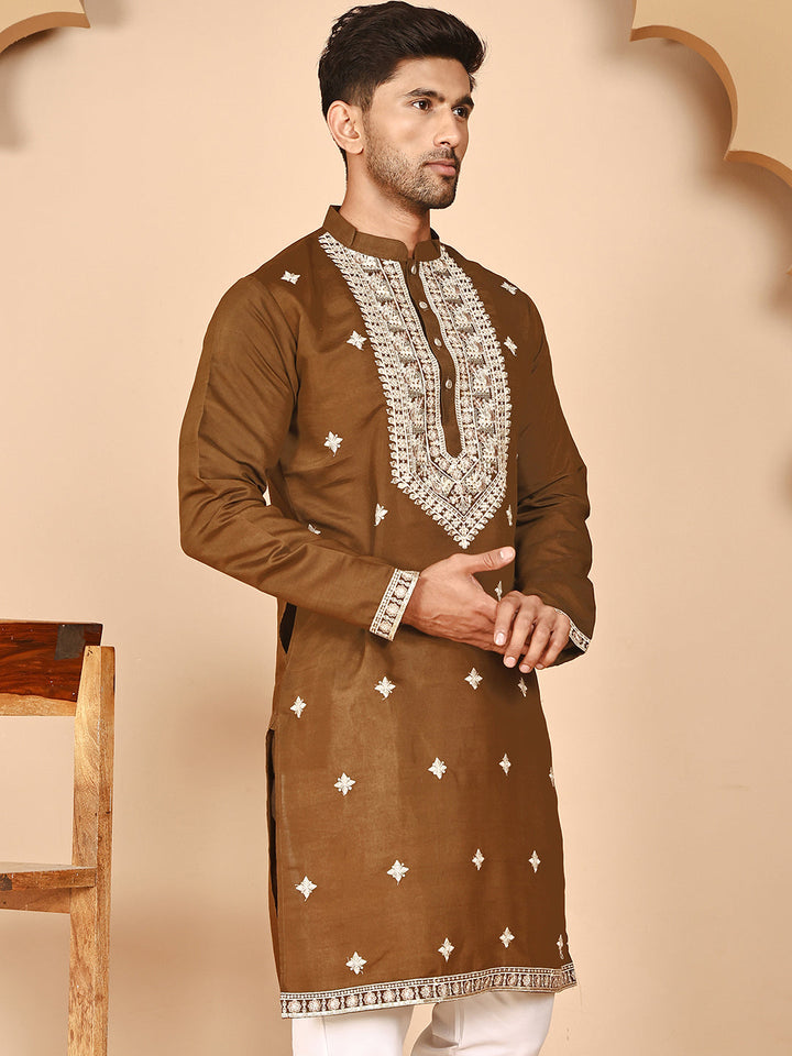 Embroidered Silk Blend Kurtas For Men