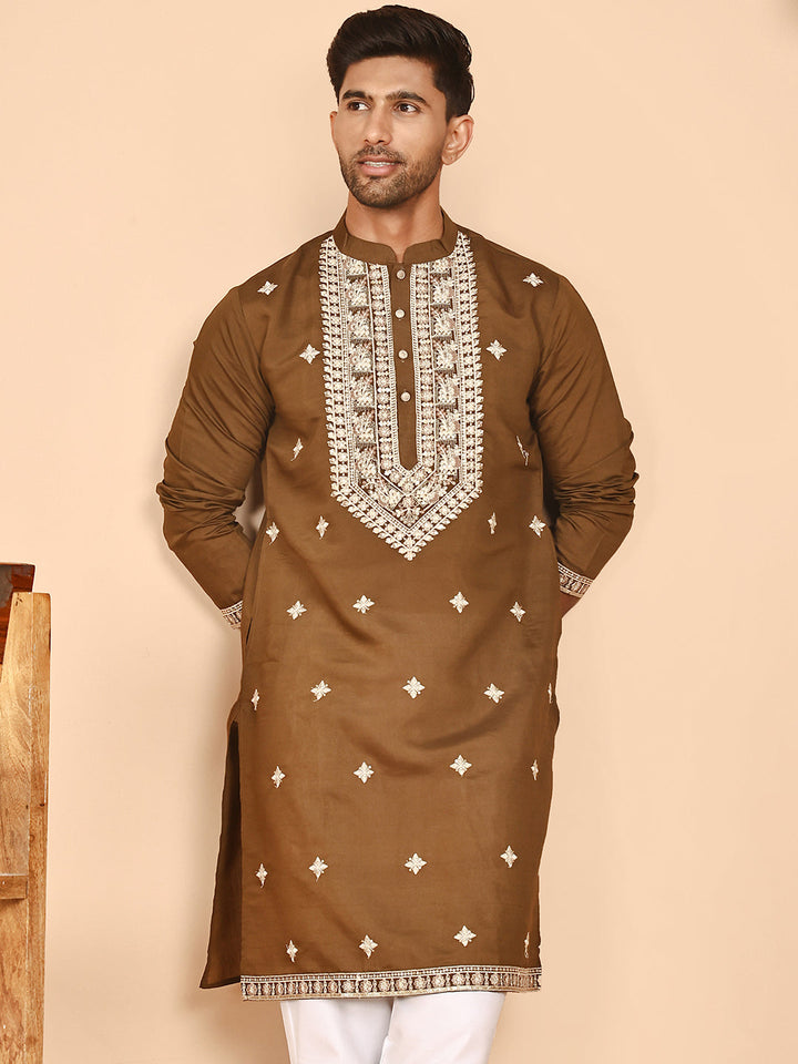 Embroidered Silk Blend Kurtas For Men