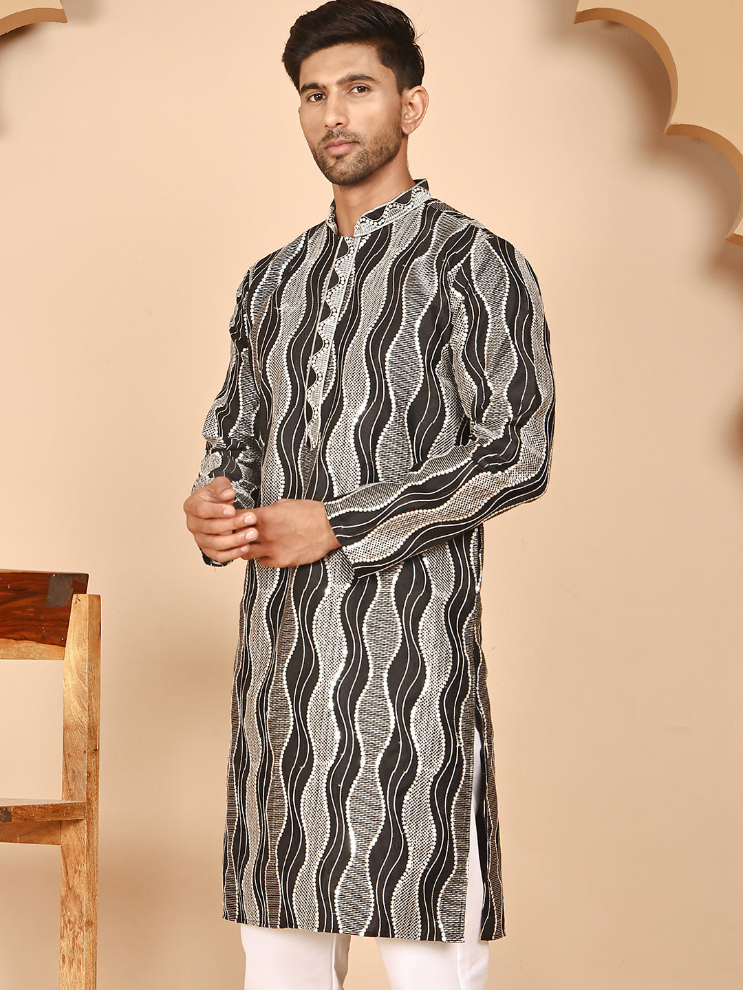 Silk Blend Kurtas With Mirror Work Embroidery