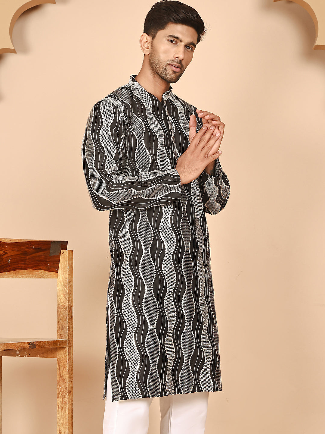 Silk Blend Kurtas With Mirror Work Embroidery