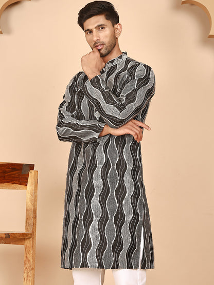 Silk Blend Kurtas With Mirror Work Embroidery