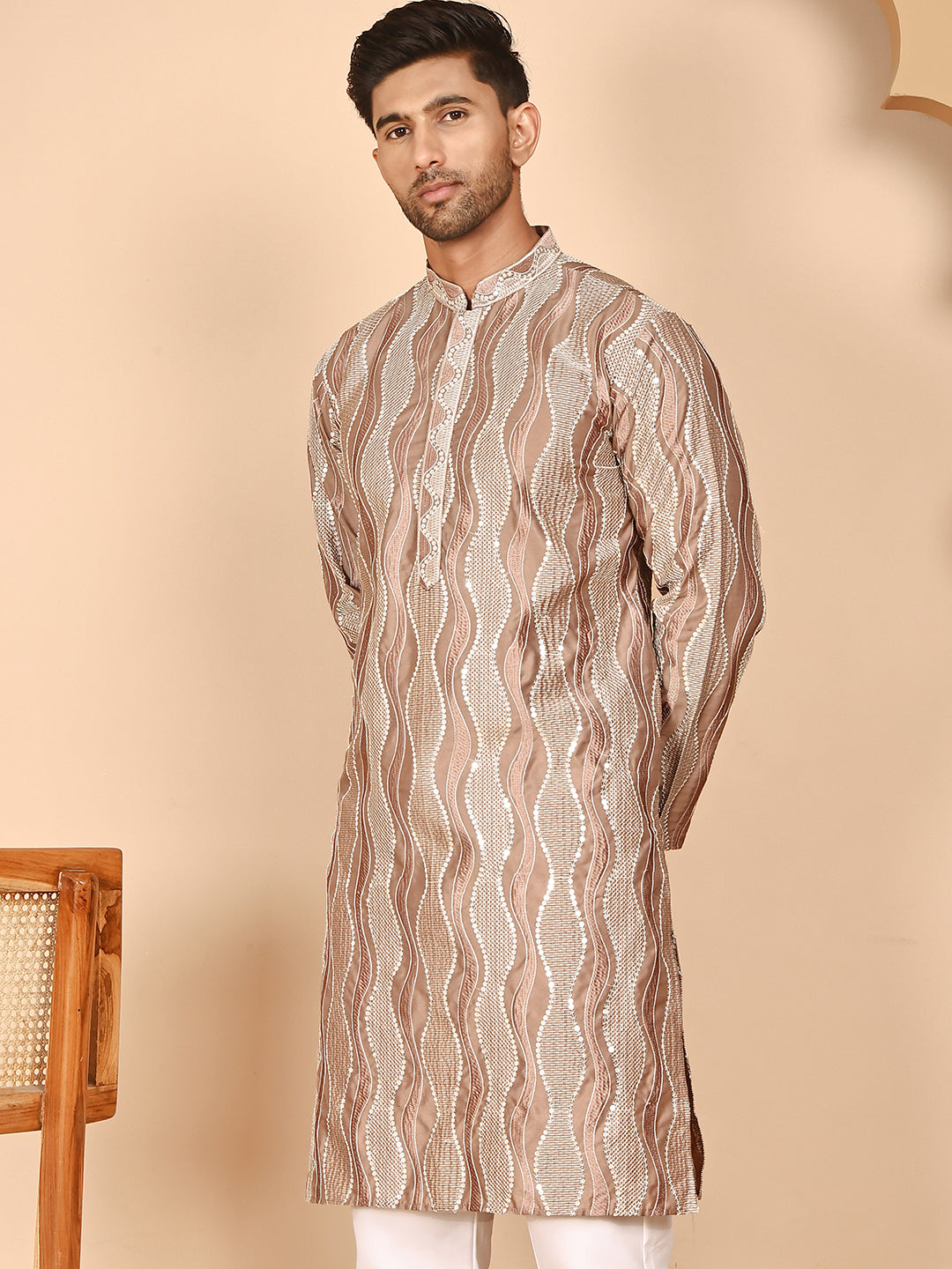 Silk Blend Kurtas With Mirror Work Embroidery