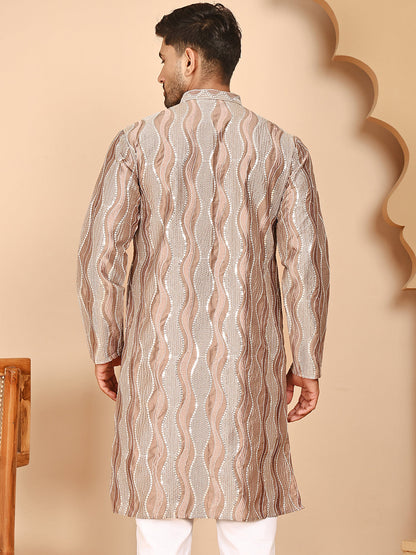 Silk Blend Kurtas With Mirror Work Embroidery