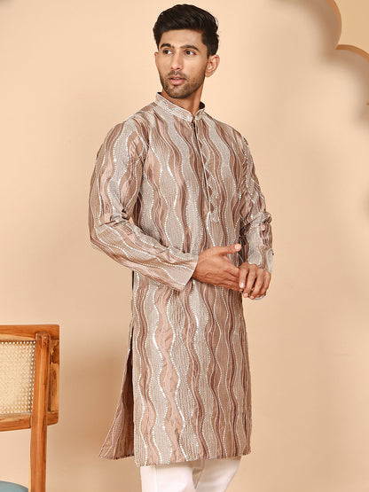 Silk Blend Kurtas With Mirror Work Embroidery