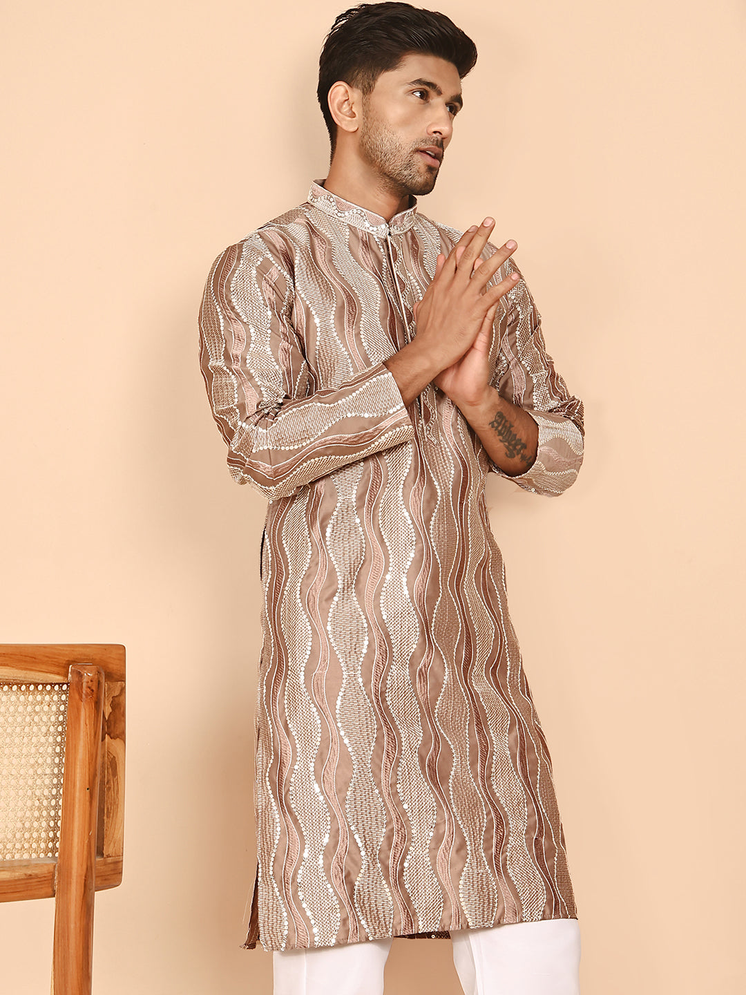 Silk Blend Kurtas With Mirror Work Embroidery