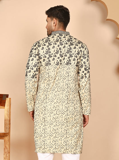 Men'S Cream Embroidered Kurtas