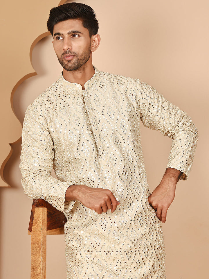 Traditional Mirror Embroidered Kurtas For Men