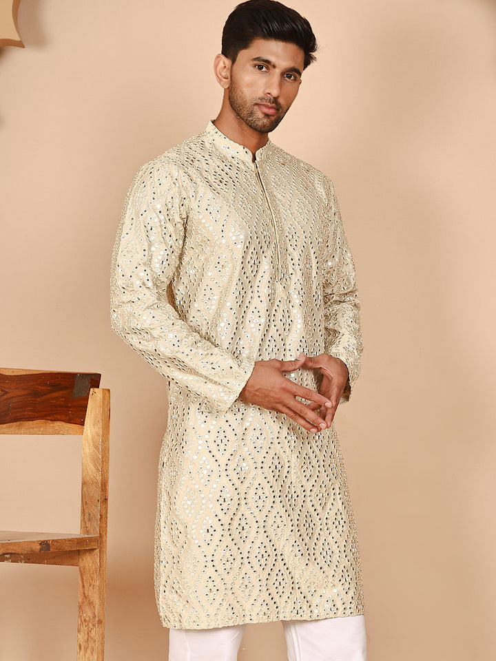 Traditional Mirror Embroidered Kurtas For Men