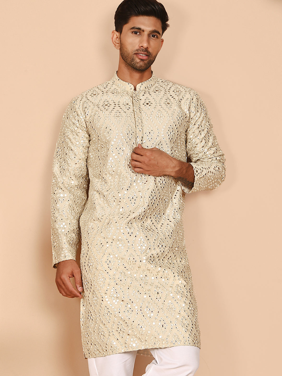 Traditional Mirror Embroidered Kurtas For Men