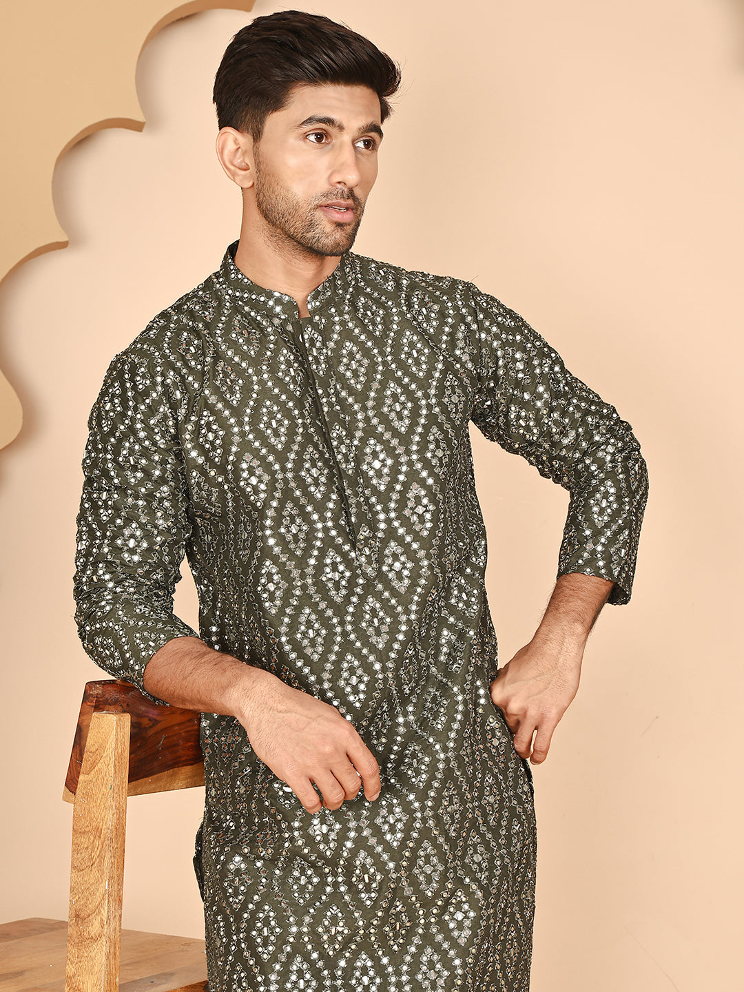 Traditional Mirror Embroidered Kurtas For Men