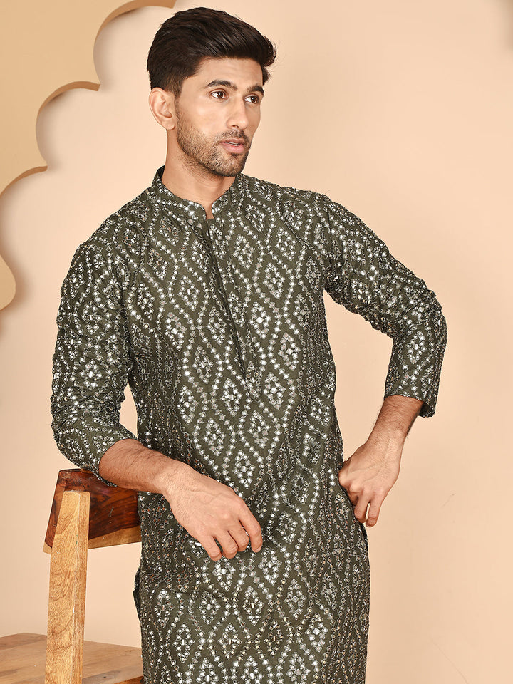 Traditional Mirror Embroidered Kurtas For Men