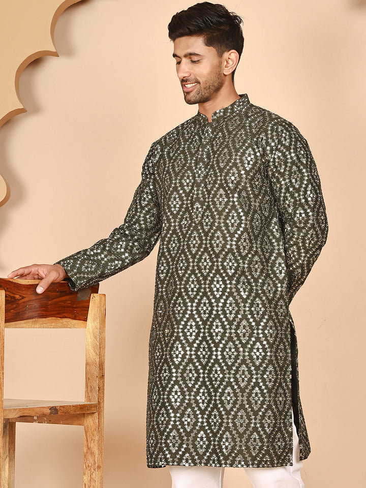 Traditional Mirror Embroidered Kurtas For Men