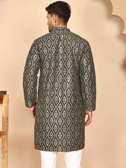 Traditional Mirror Embroidered Kurtas For Men