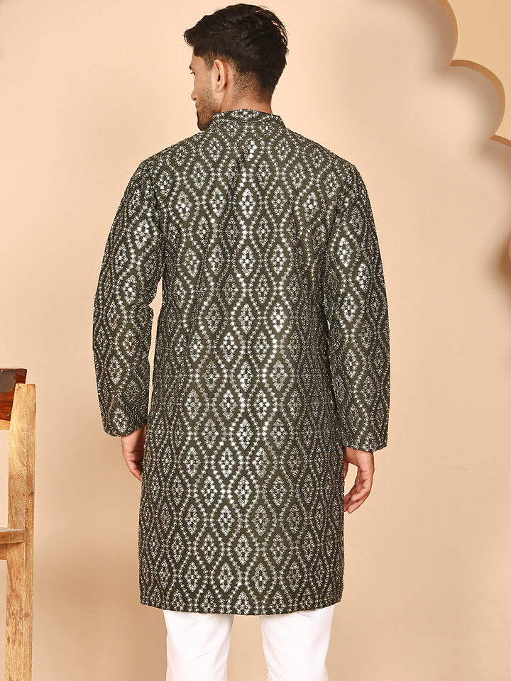 Traditional Mirror Embroidered Kurtas For Men