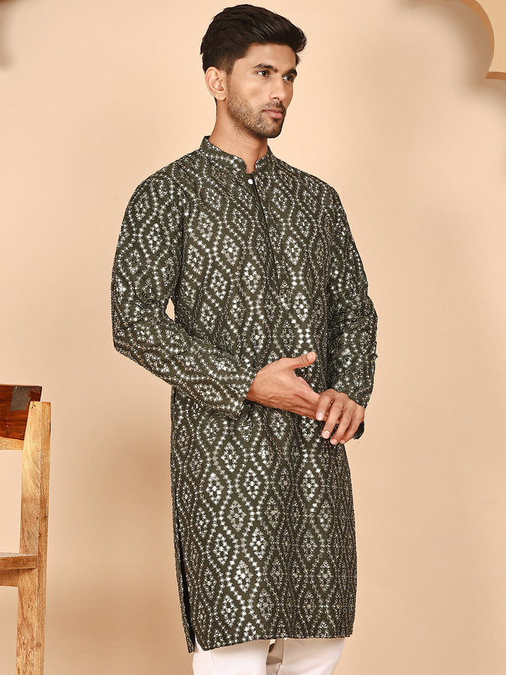 Traditional Mirror Embroidered Kurtas For Men