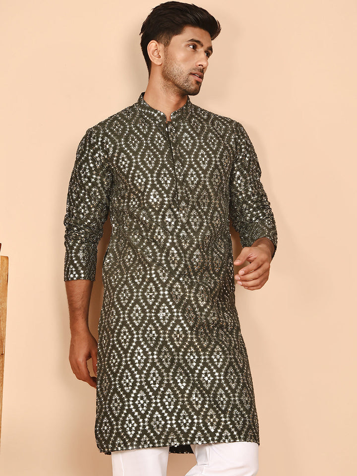 Traditional Mirror Embroidered Kurtas For Men