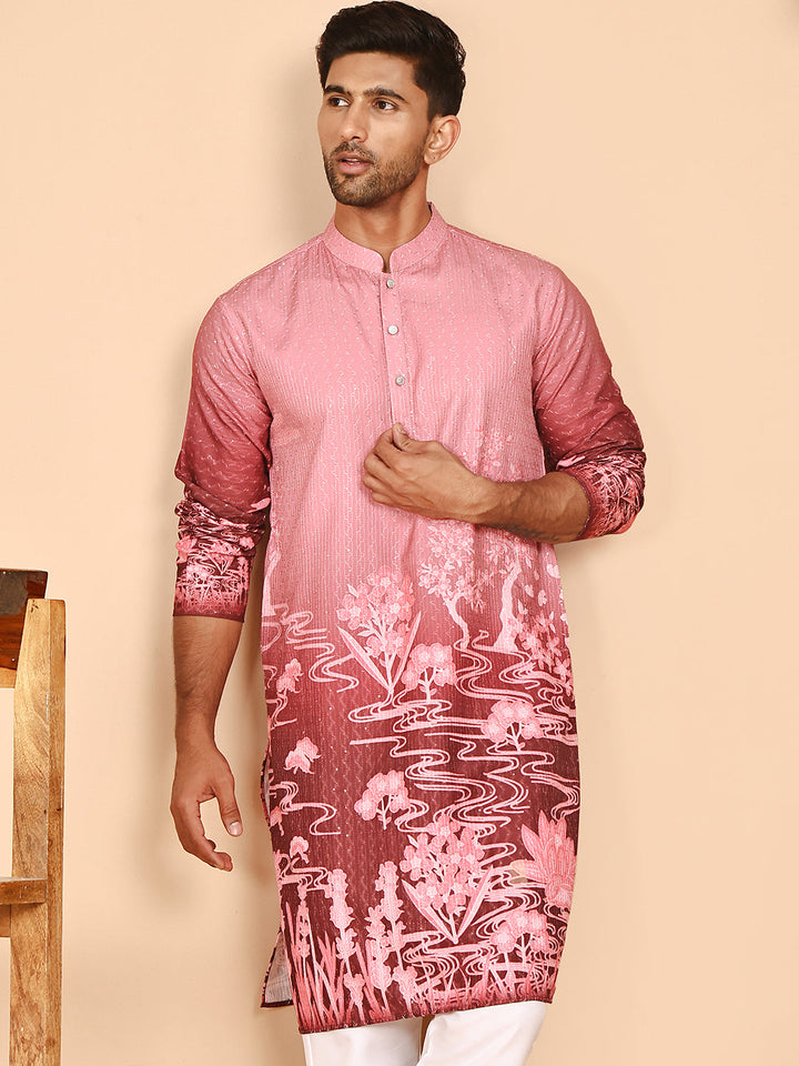 Thread Work &amp; Sequin Embellished Printed Kurtas For Men