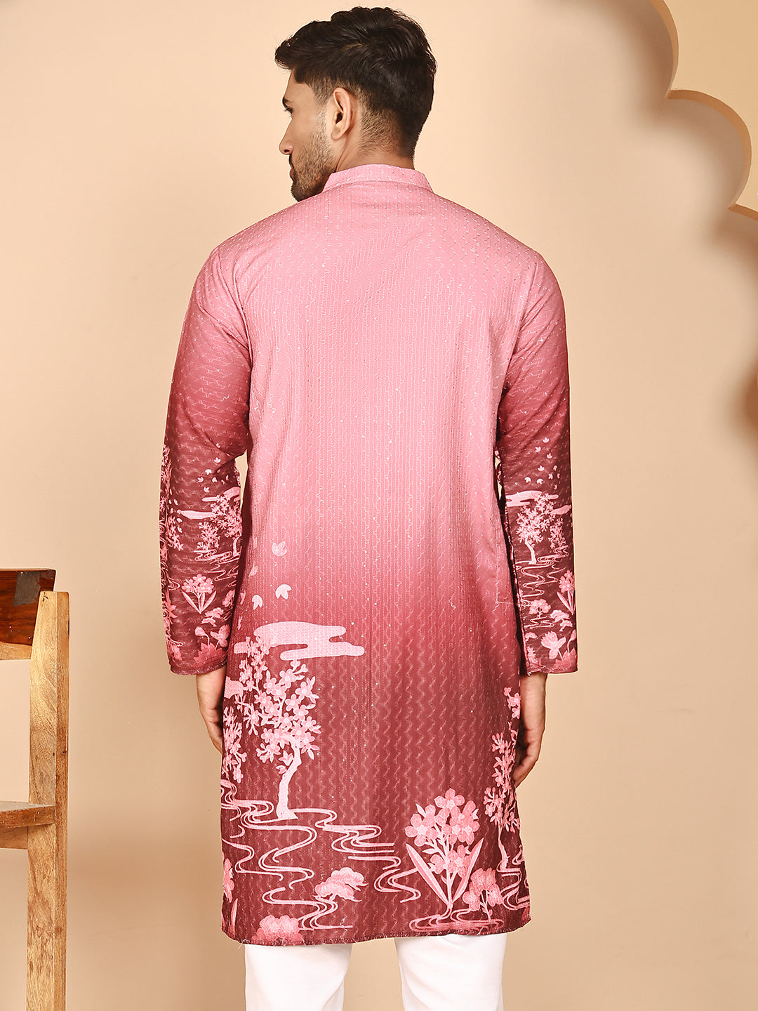 Thread Work &amp; Sequin Embellished Printed Kurtas For Men