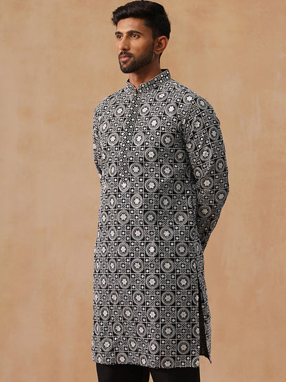 Silk Blend Embroidered Kurta