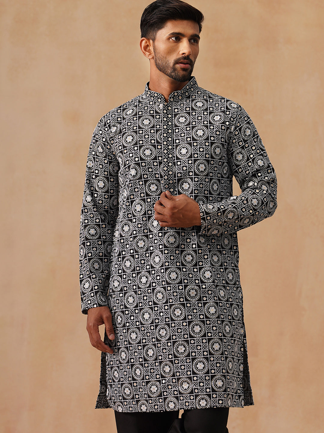 Silk Blend Embroidered Kurta