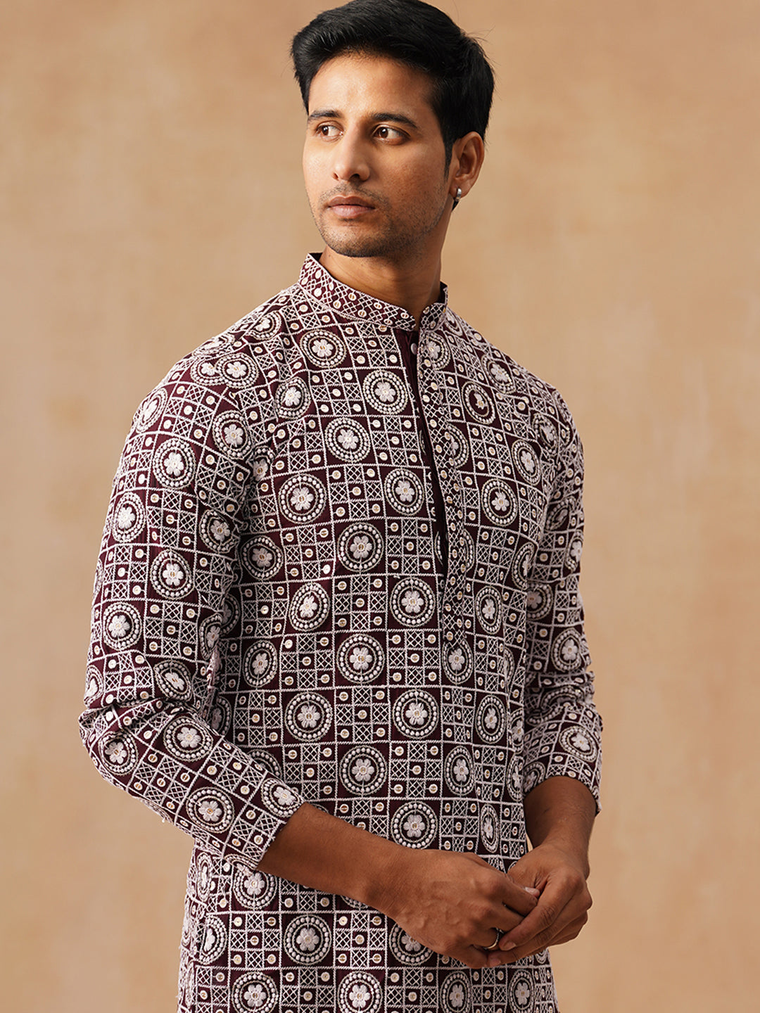 Silk Blend Embroidered Kurta