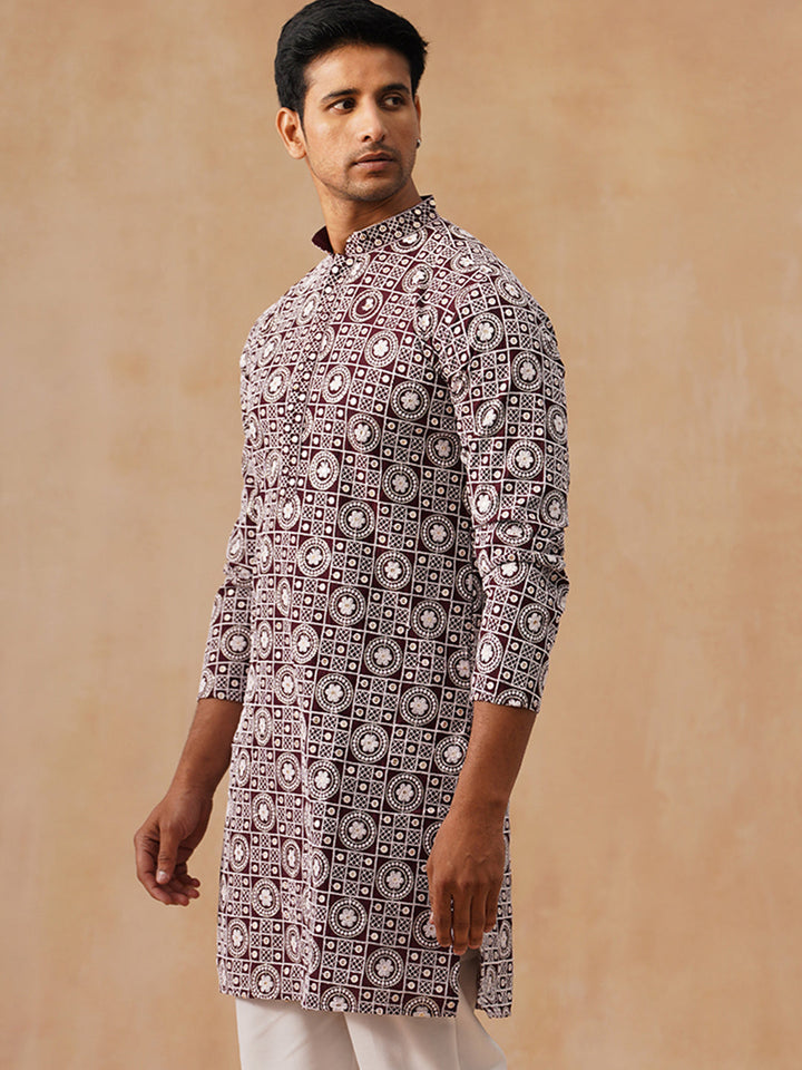 Silk Blend Embroidered Kurta