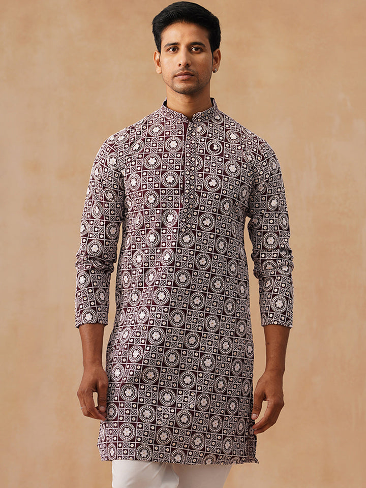Silk Blend Embroidered Kurta