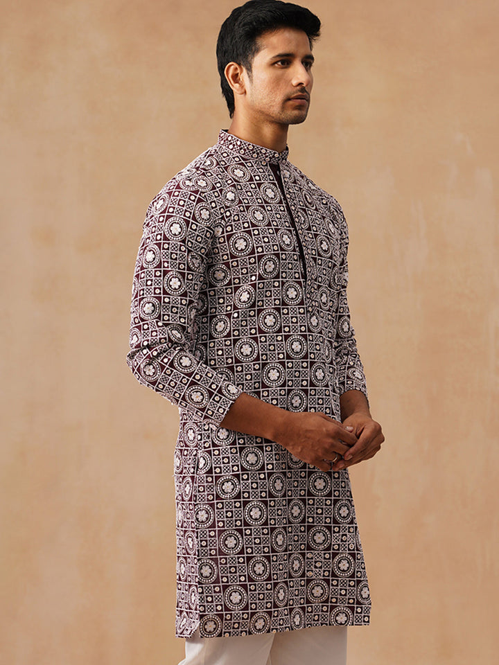 Silk Blend Embroidered Kurta