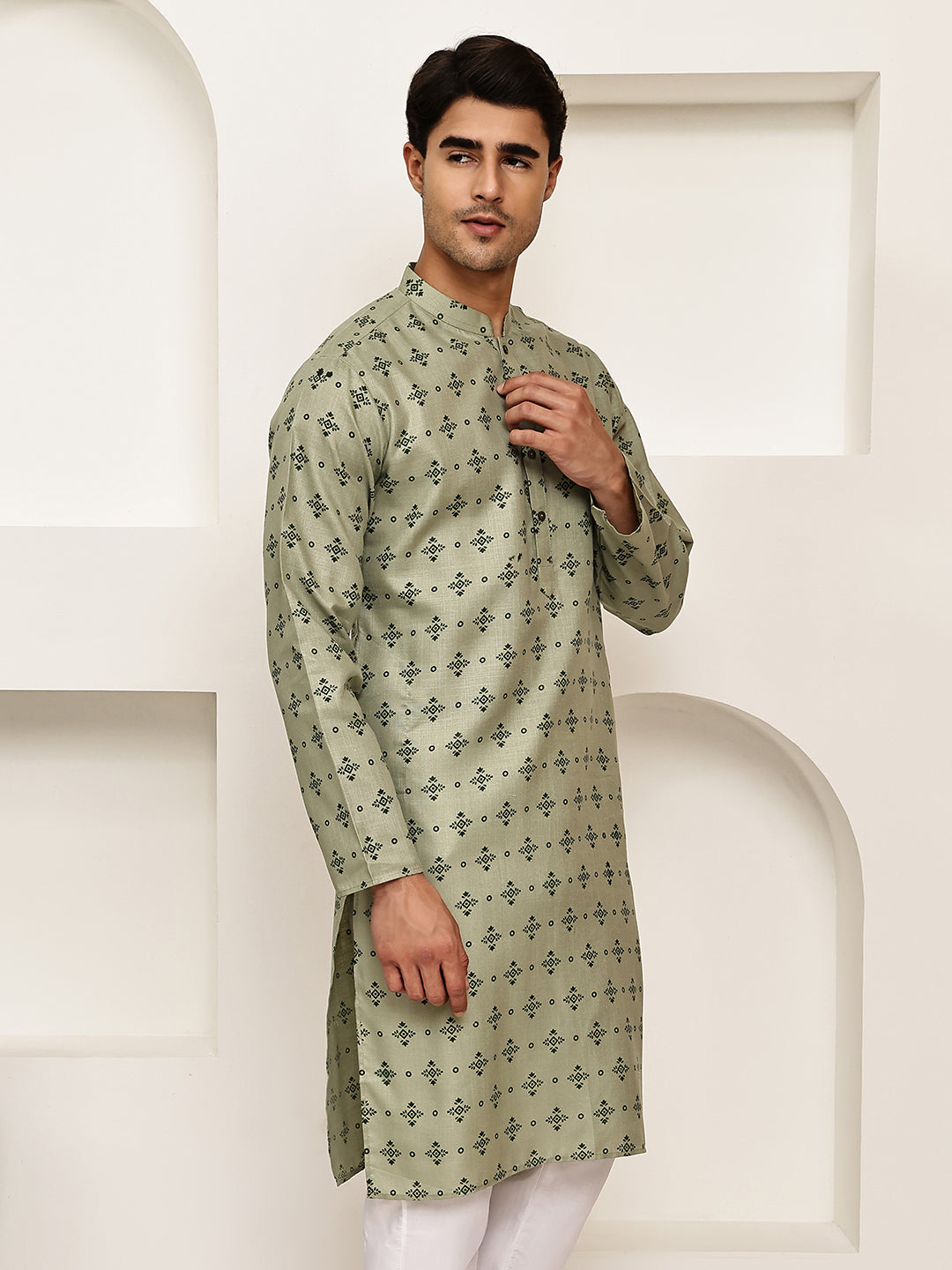 Traditional Floral Printed Kurta For Men