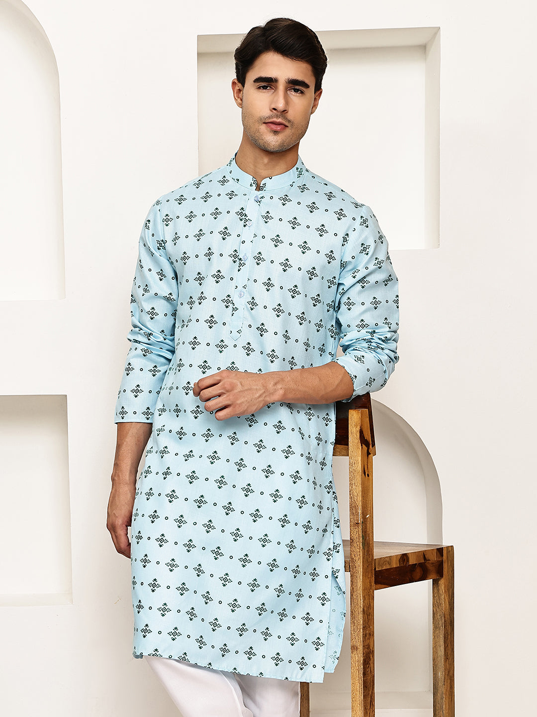 Traditional Floral Printed Kurta For Men