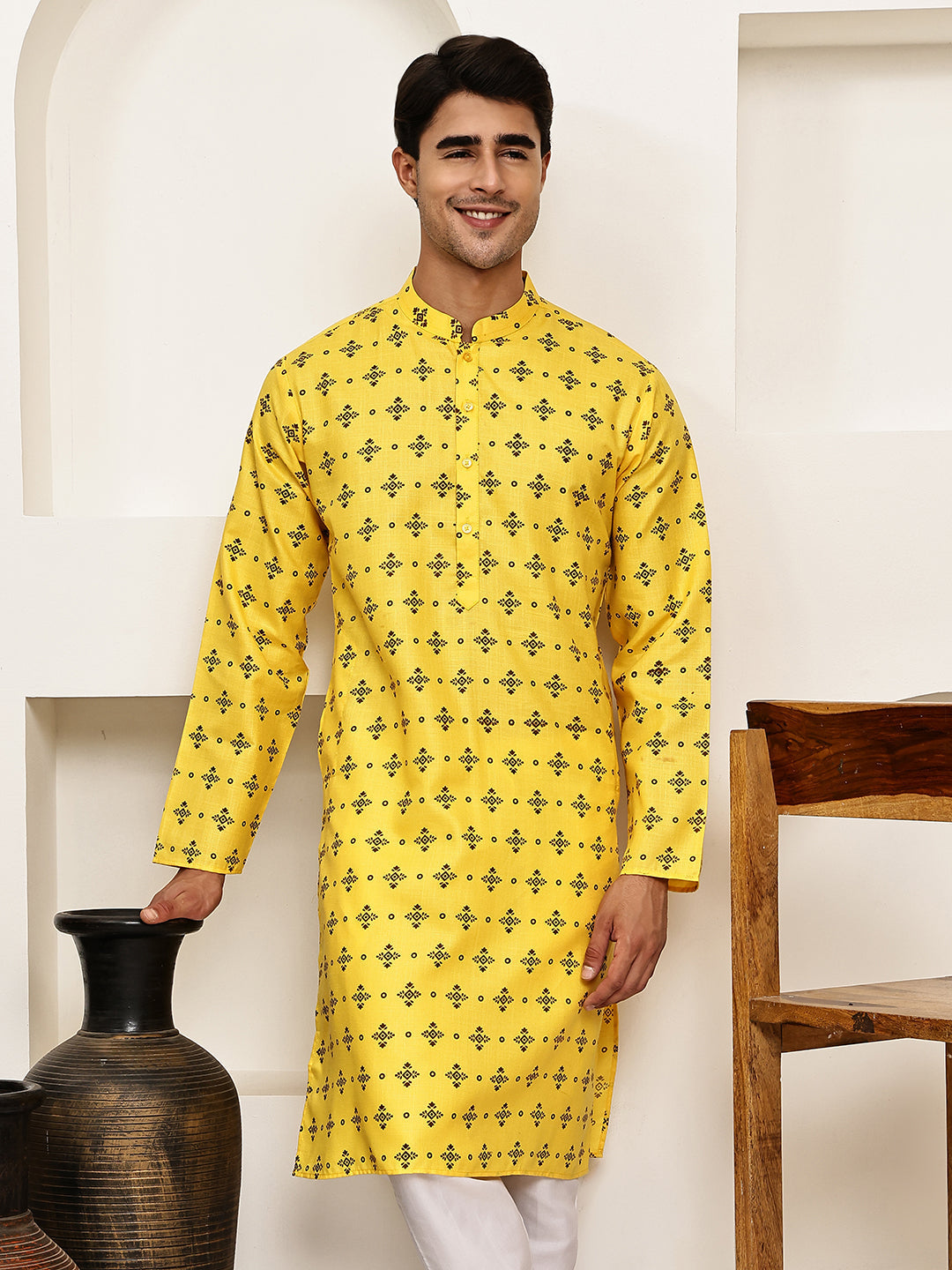Traditional Floral Printed Kurta For Men