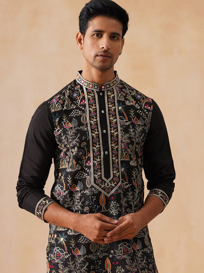 Silk Blend Embroidered Kurta