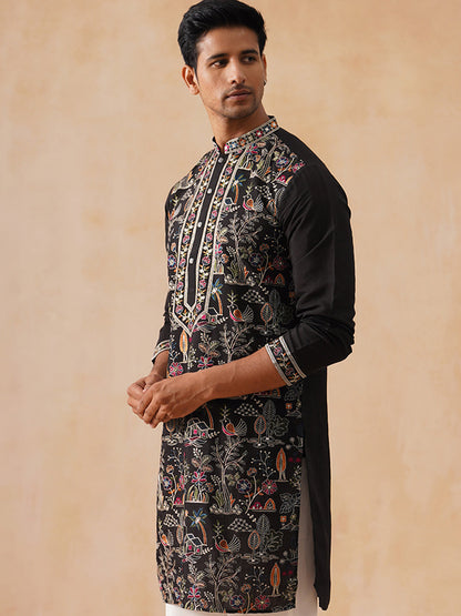 Silk Blend Embroidered Kurta