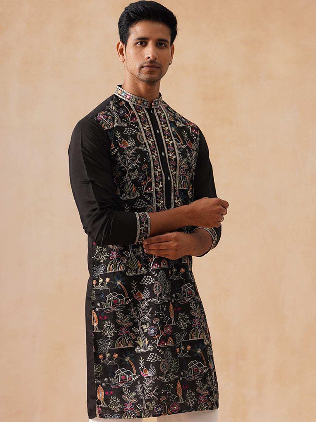 Silk Blend Embroidered Kurta