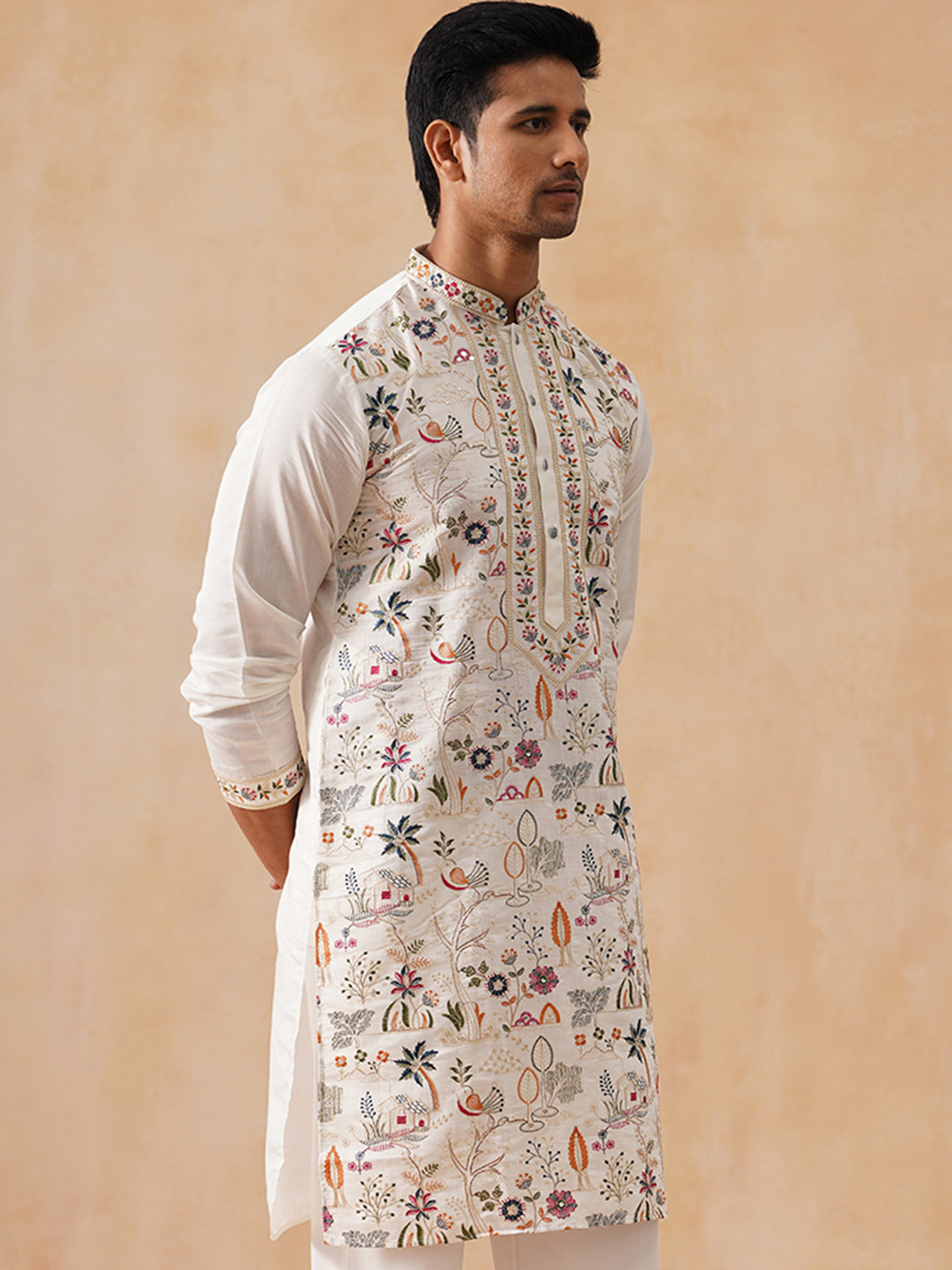 Silk Blend Embroidered Kurta