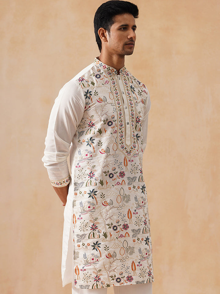 Silk Blend Embroidered Kurta