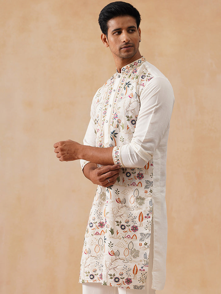 Silk Blend Embroidered Kurta